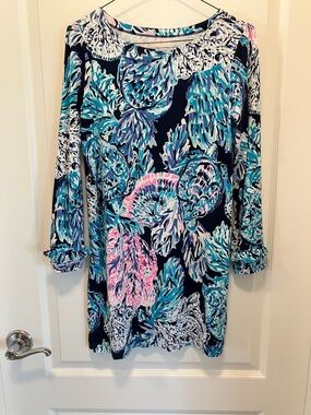 Lilly Pulitzer Navy Shift Dress with Turquoise & Pink Floral Print